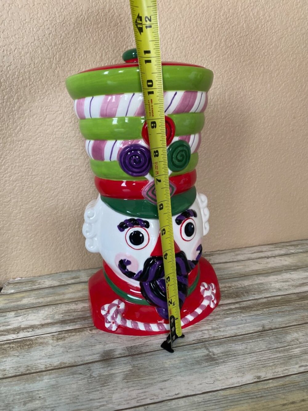 One Hundred 80 Degrees Candy Theme Nutcracker Cookie Jar Ceramic Christmas 12" - Picture 5 of 12
